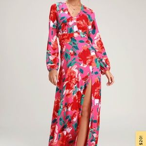 Carolita Magenta Floral Print Long Sleeve Maxi Dress